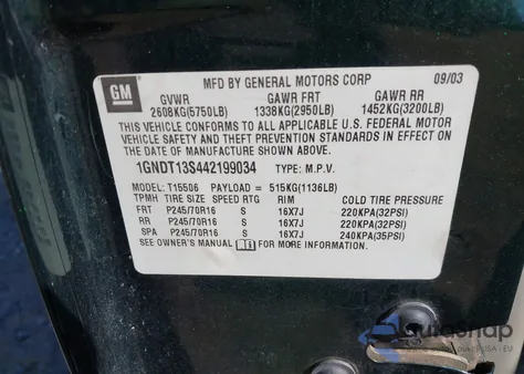 2004 Chevrolet Trailblazer Ls из США, поврежденный, VIN 1GNDT13S442199034